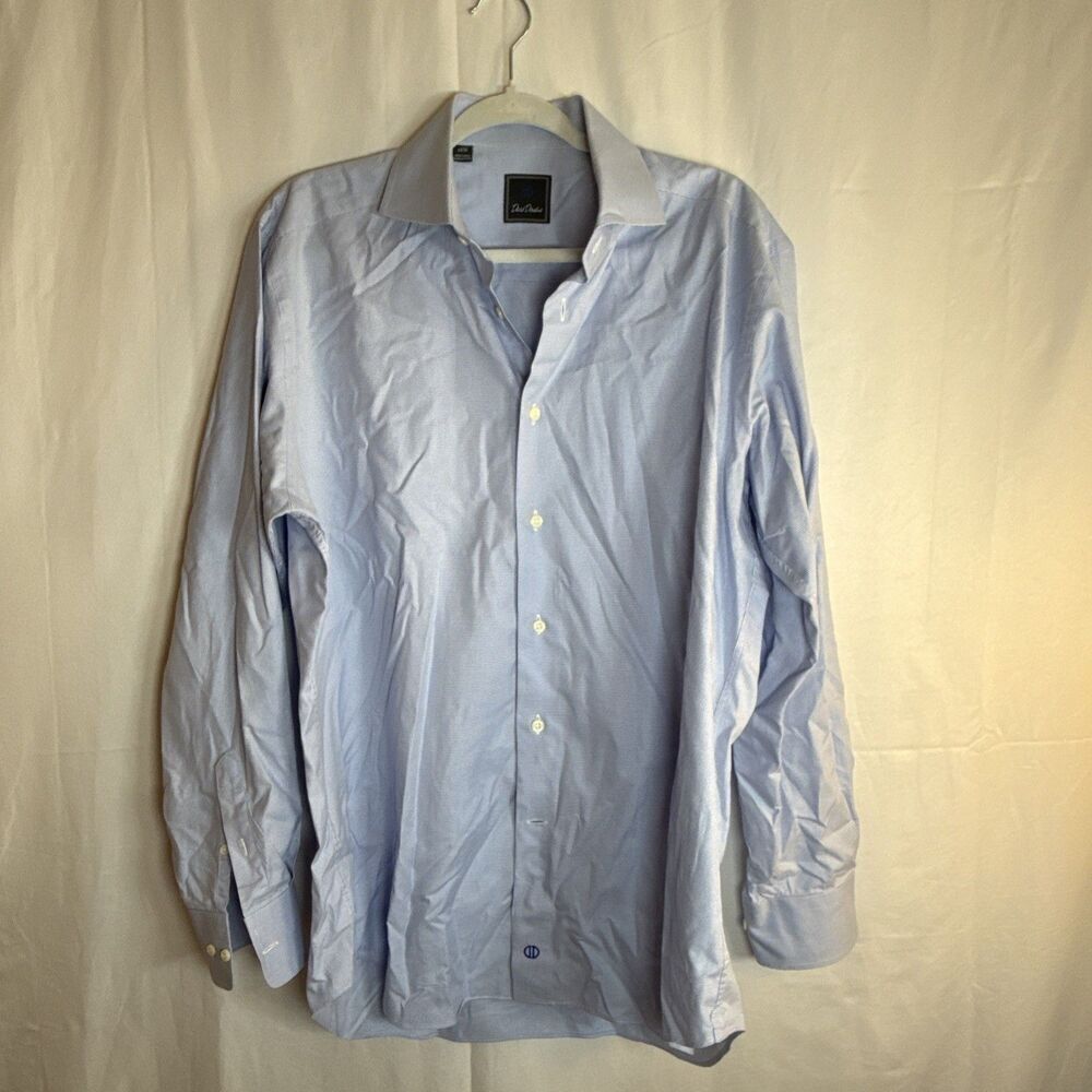 Men’s David Donahue Blue Check Long Sleeve Size 34/35 Preowned - Picture 2 of 16